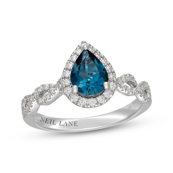 Neil Lane Pear-Shaped London Blue Topaz & Diamond Halo Engagement Ring 3/8 ct tw 14K White Gold