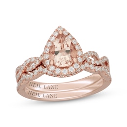 Neil Lane Pear-Shaped Morganite & Diamond Halo Bridal Set 1/2 ct tw Diamonds 14K Rose Gold
