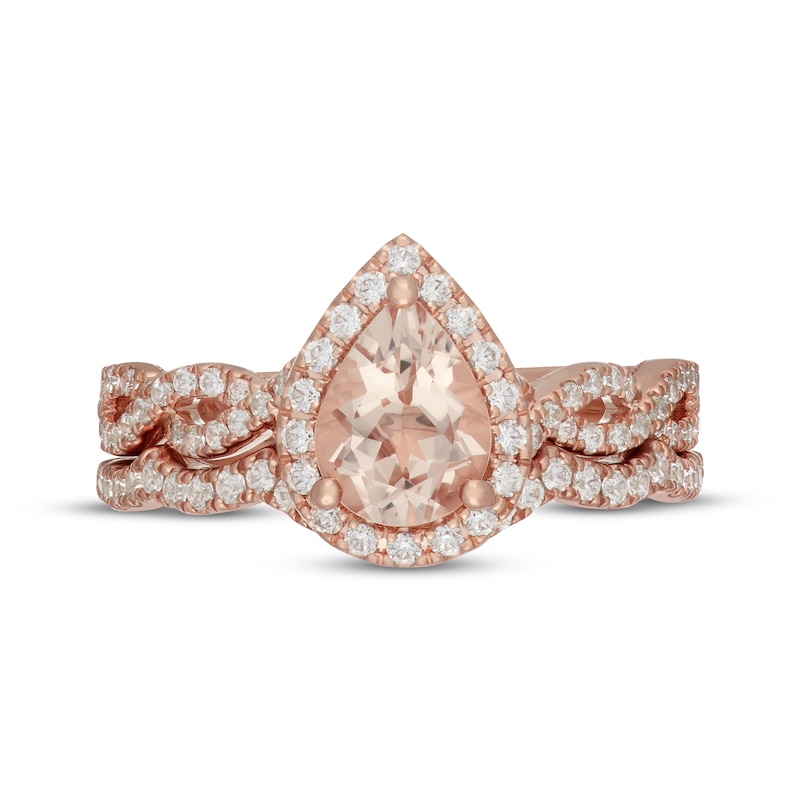 Main Image 2 of Neil Lane Pear-Shaped Morganite & Diamond Halo Bridal Set 1/2 ct tw Diamonds 14K Rose Gold