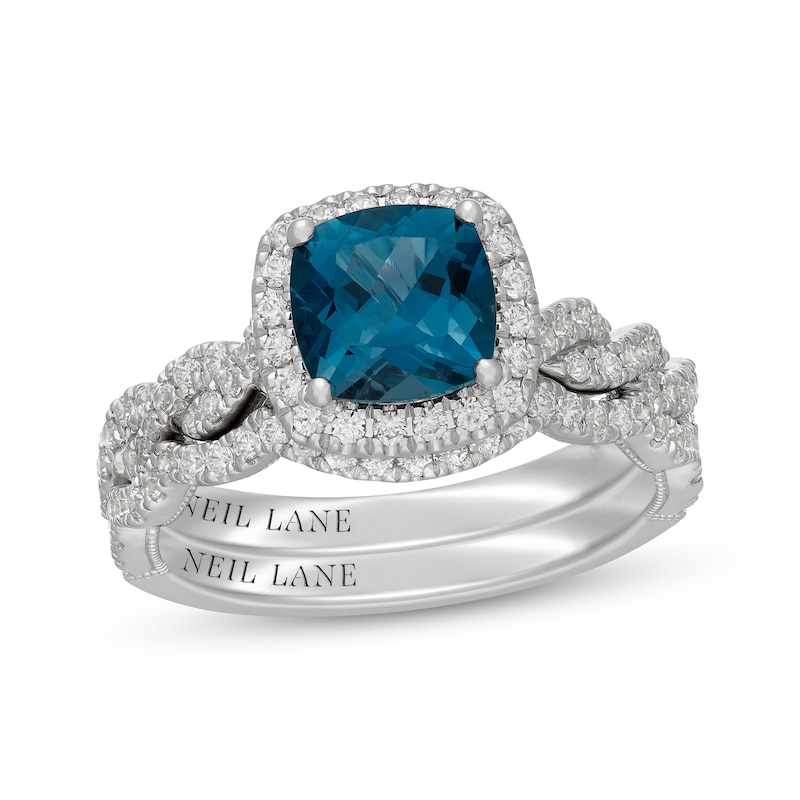 Neil Lane Cushion-Cut London Blue Topaz Diamond Halo Bridal Set