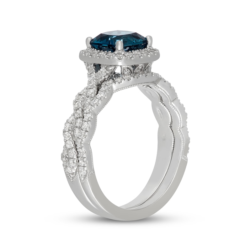 Main Image 2 of Neil Lane Cushion-Cut London Blue Topaz & Diamond Halo Bridal Set 5/8 ct tw Diamonds 14K White Gold