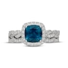 Thumbnail Image 3 of Neil Lane Cushion-Cut London Blue Topaz & Diamond Halo Bridal Set 5/8 ct tw Diamonds 14K White Gold