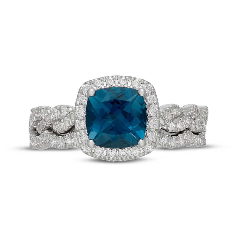 Main Image 3 of Neil Lane Cushion-Cut London Blue Topaz & Diamond Halo Bridal Set 5/8 ct tw Diamonds 14K White Gold