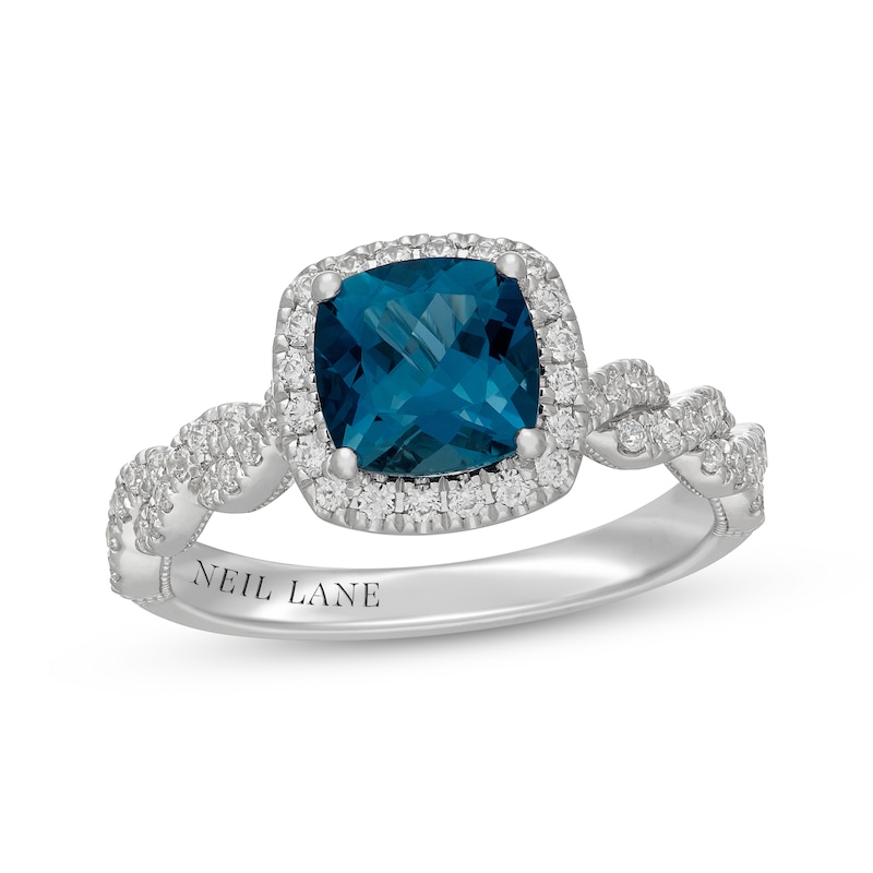 Main Image 1 of Neil Lane Cushion-Cut London Blue Topaz & Diamond Halo Engagement Ring 1/2 ct tw 14K White Gold