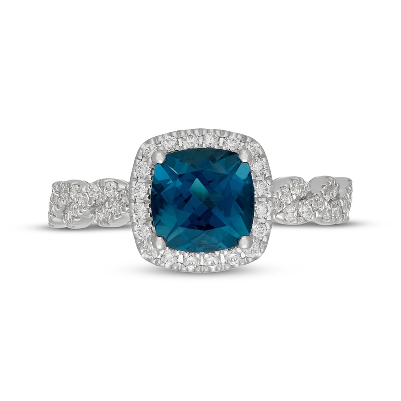 Main Image 3 of Neil Lane Cushion-Cut London Blue Topaz & Diamond Halo Engagement Ring 1/2 ct tw 14K White Gold