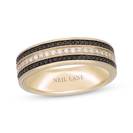 Neil Lane Men's Black & White Diamond Three-Row Wedding Band 1/2 ct tw 14K Yellow Gold