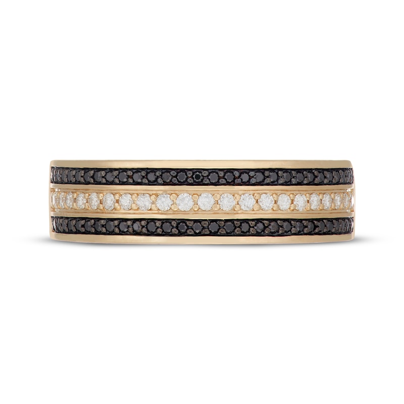 Main Image 4 of Neil Lane Men's Black & White Diamond Three-Row Wedding Band 1/2 ct tw 14K Yellow Gold