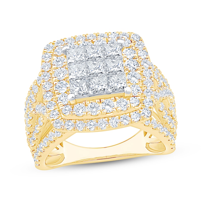 Main Image 1 of Now + Forever Princess-Cut Multi-Diamond Double Halo Engagement Ring 3 ct tw 10K Yellow Gold