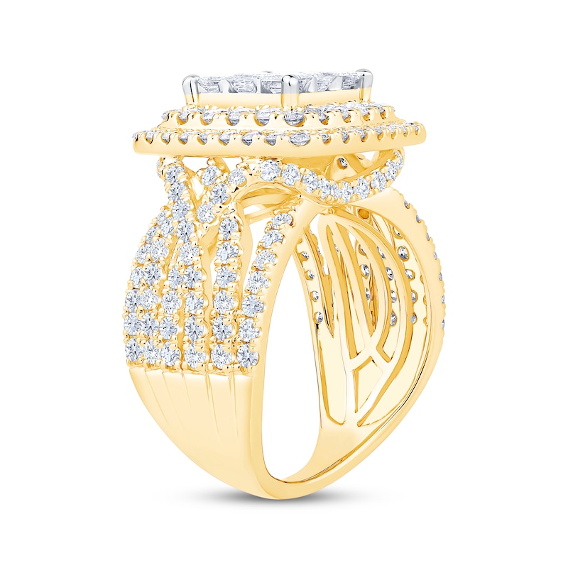 Main Image 2 of Now + Forever Princess-Cut Multi-Diamond Double Halo Engagement Ring 3 ct tw 10K Yellow Gold