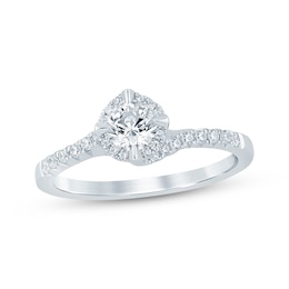 Now + Forever Round-Cut Diamond Halo Bypass Engagement Ring 1/2 ct tw 14K White Gold