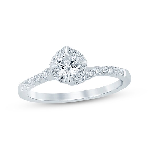 Now + Forever Round-Cut Diamond Halo Bypass Engagement Ring 1/2 ct tw 14K White Gold