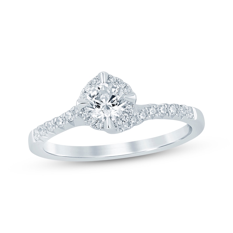 Main Image 1 of Now + Forever Round-Cut Diamond Halo Bypass Engagement Ring 1/2 ct tw 14K White Gold