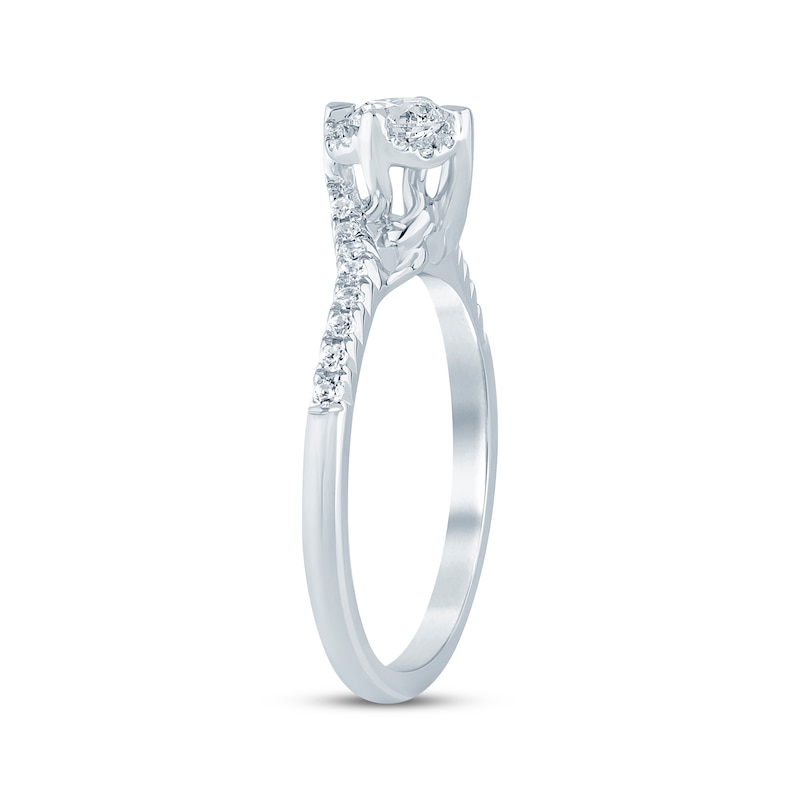 Main Image 2 of Now + Forever Round-Cut Diamond Halo Bypass Engagement Ring 1/2 ct tw 14K White Gold