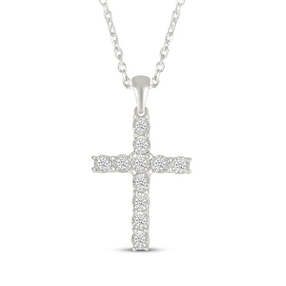 Diamond Cross Necklace 1/4 ct tw Sterling Silver 18"