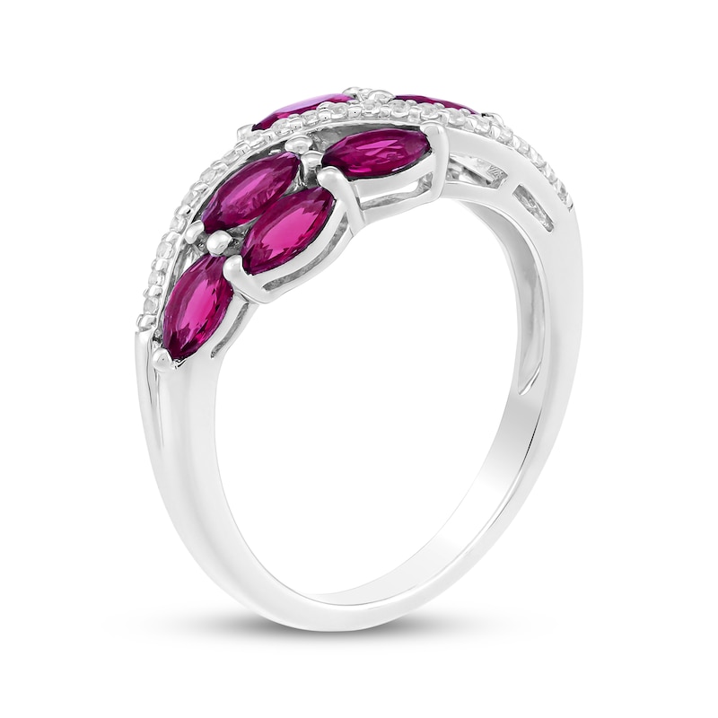 Main Image 2 of Marquise-Cut Lab-Created Ruby & White Lab-Created Sapphire Cluster Ring Sterling Silver