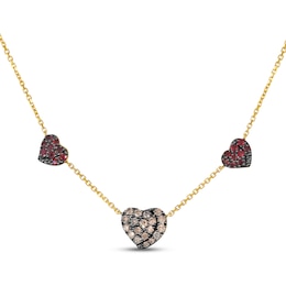 Godiva x Le Vian Diamond & Ruby Heart Necklace 1/3 ct tw 14K Honey Gold 19"