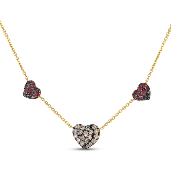Godiva x Le Vian Diamond & Ruby Heart Necklace 1/3 ct tw 14K Honey Gold 19"