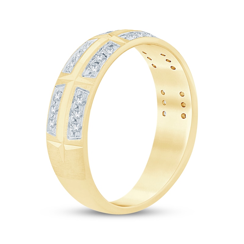 Main Image 2 of Now + Forever Men's Diamond Trios Wedding Band 1/3 ct tw 10K Yellow Gold