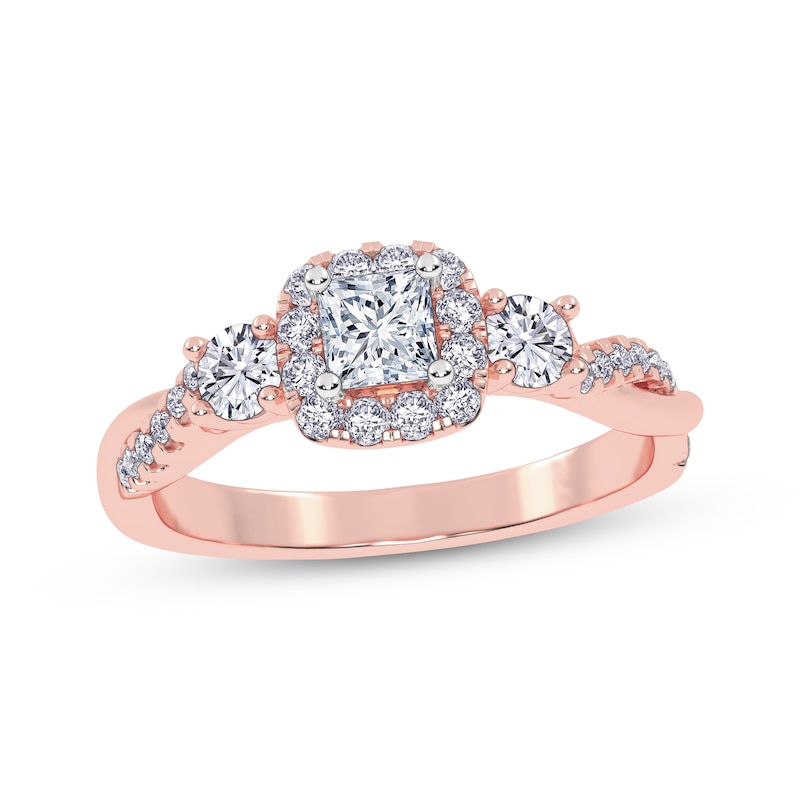 Main Image 1 of Now + Forever Princess-Cut Diamond Halo Engagement Ring 1/2 ct tw 14K Rose Gold