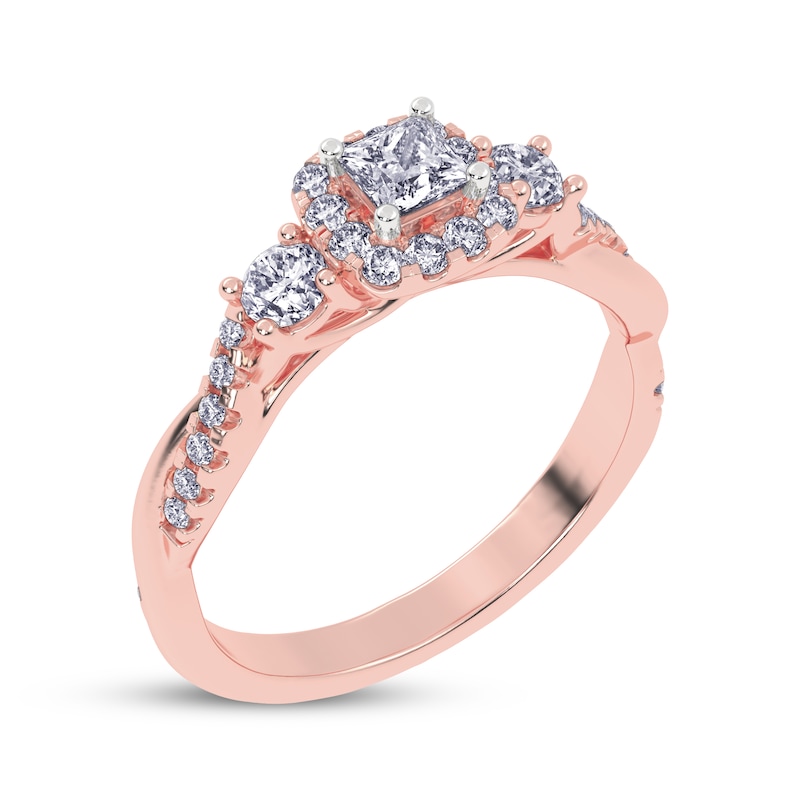 Main Image 2 of Now + Forever Princess-Cut Diamond Halo Engagement Ring 1/2 ct tw 14K Rose Gold