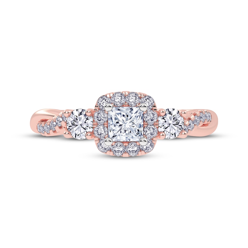 Main Image 3 of Now + Forever Princess-Cut Diamond Halo Engagement Ring 1/2 ct tw 14K Rose Gold