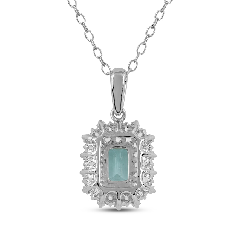 Main Image 3 of Aquamarine & White Lab-Created Sapphire Necklace Sterling Silver 17"