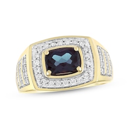 Men's Cushion-Cut Lab-Created Alexandrite & Diamond Ring 1/2 ct tw 10K Yellow Gold