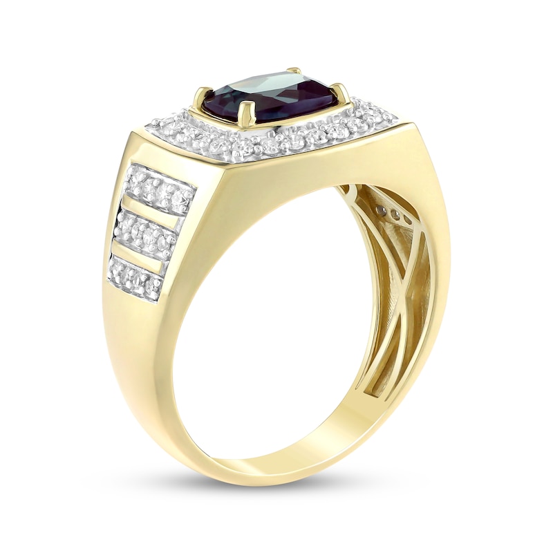 Main Image 2 of Men's Cushion-Cut Lab-Created Alexandrite & Diamond Ring 1/2 ct tw 10K Yellow Gold