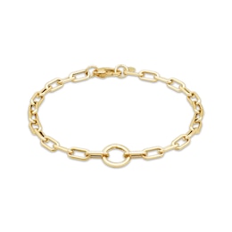 Charmed Memories Paperclip Chain Circle Link Bracelet 4.4mm Hollow 10K Yellow Gold 7.5"