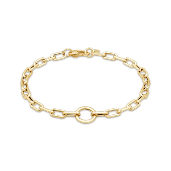 Charmed Memories Paperclip Chain Circle Link Bracelet 4.4mm Hollow 10K Yellow Gold 7.5"