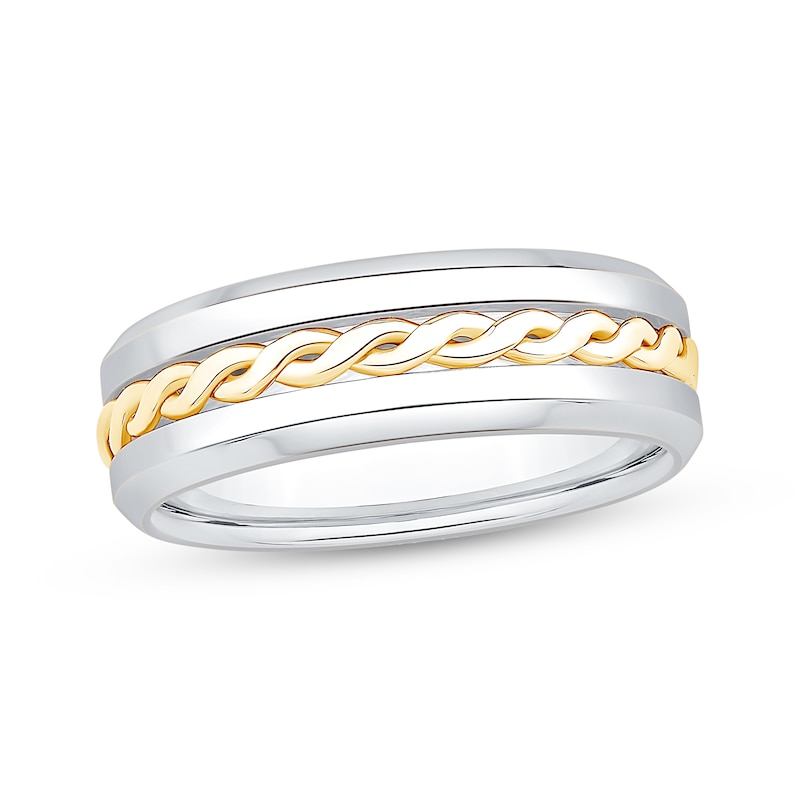 Main Image 1 of Now + Forever Men's Twist Center Wedding Band 10K Two-Tone Gold 7mm