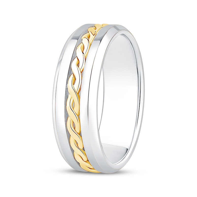 Main Image 2 of Now + Forever Men's Twist Center Wedding Band 10K Two-Tone Gold 7mm
