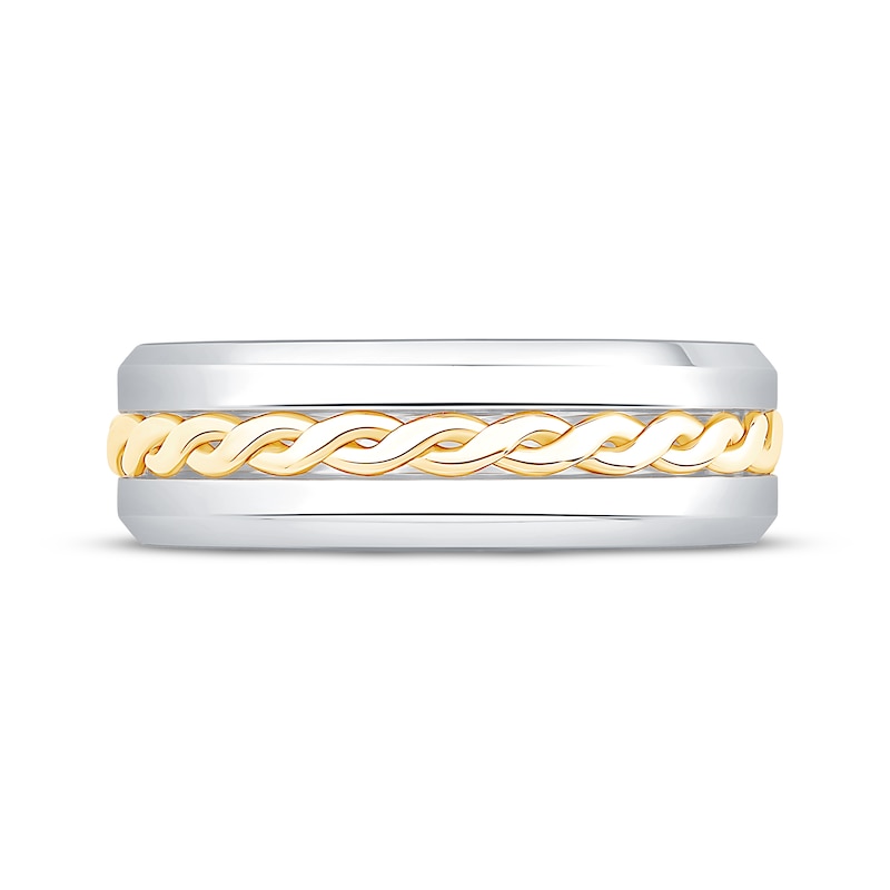 Main Image 3 of Now + Forever Men's Twist Center Wedding Band 10K Two-Tone Gold 7mm