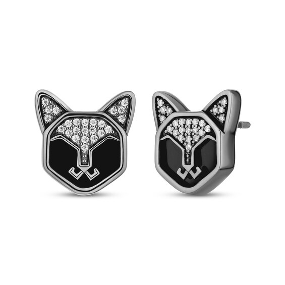 Disney Treasures Hocus Pocus Binx Black Onyx & Diamond Cat Face Earrings 1/10 ct tw Black Rhodium Sterling Silver