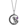 Thumbnail Image 1 of Disney Treasures Hocus Pocus Amethyst Cat & Crescent Moon Necklace 1/6 ct tw Diamonds Black Rhodium Sterling Silver 19&quot;