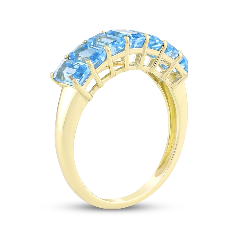 Main Image 2 of Emerald-Cut Swiss Blue Topaz Seven-Stone Ring 10K Yellow Gold