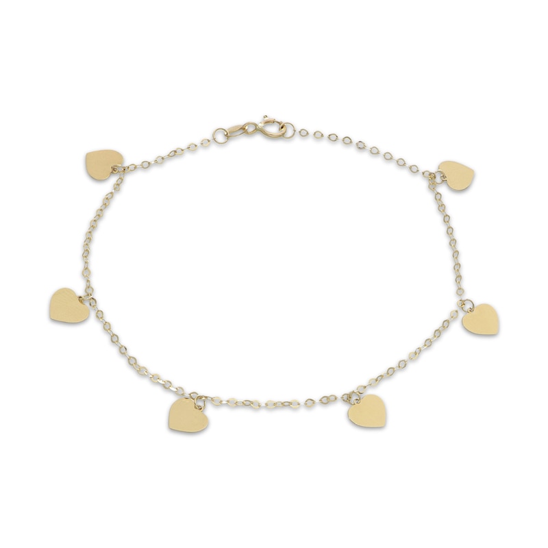 Main Image 1 of Heart Dangle Station Bracelet Solid 10K Yellow Gold 7.5&quot;