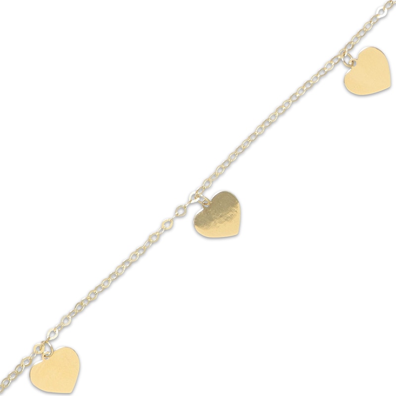 Main Image 2 of Heart Dangle Station Bracelet Solid 10K Yellow Gold 7.5&quot;
