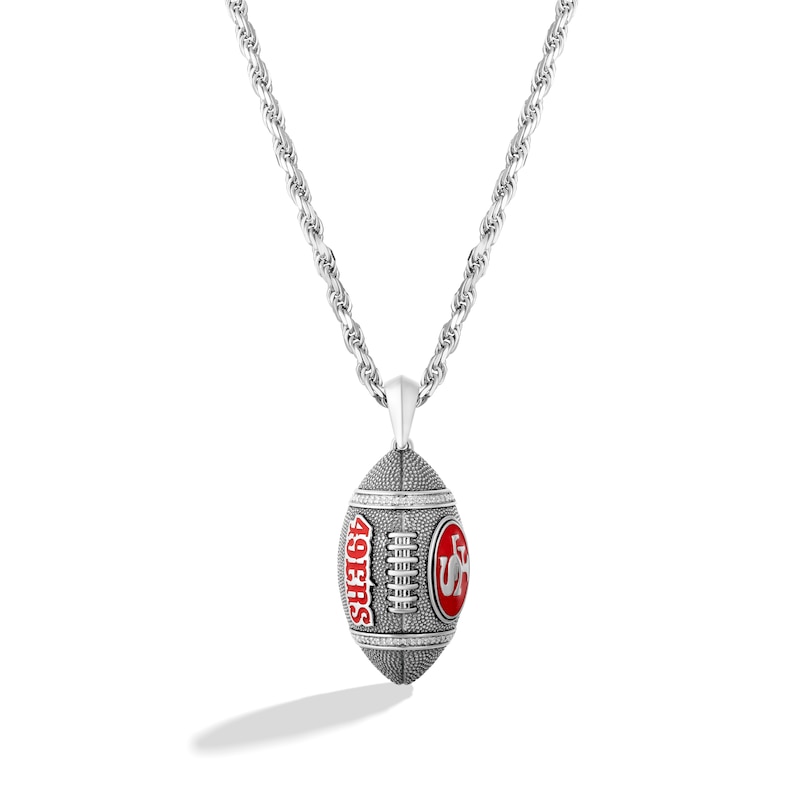 Main Image 1 of True Fans San Francisco 49ers 1/20 CT. T.W. Diamond Vertical Football Necklace in Sterling Silver