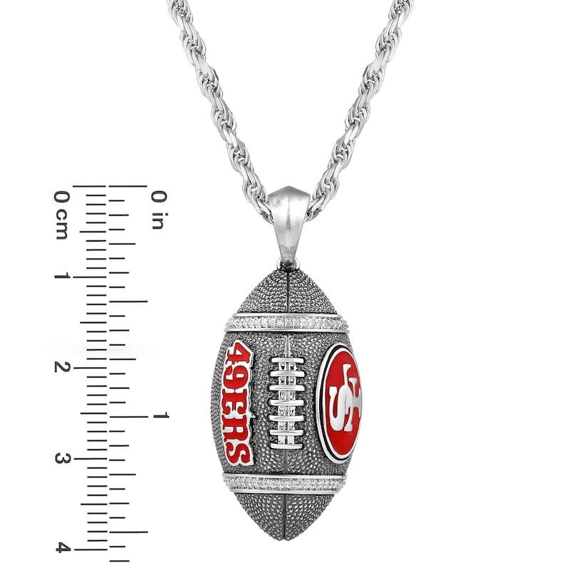 Main Image 4 of True Fans San Francisco 49ers 1/20 CT. T.W. Diamond Vertical Football Necklace in Sterling Silver