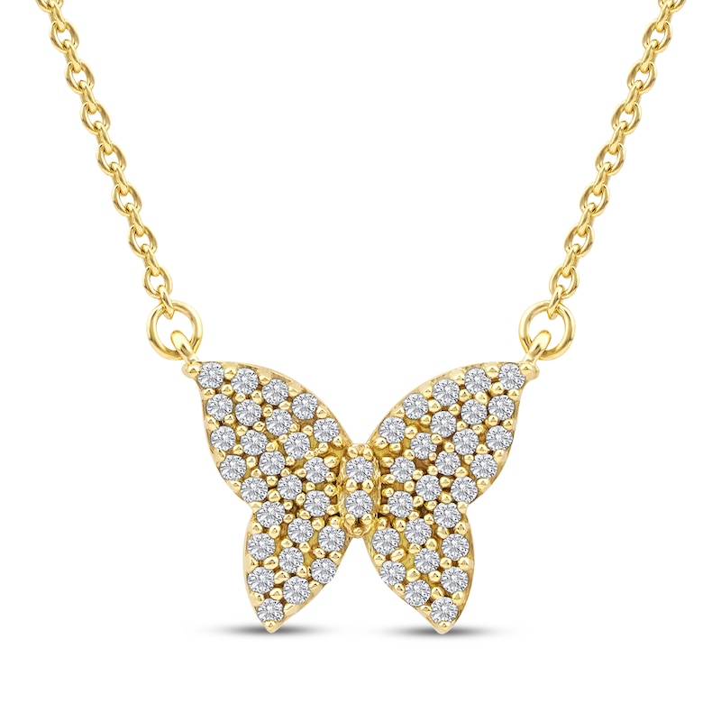 Main Image 1 of Diamond Butterfly Necklace 1/6 ct tw 10K Yellow Gold 18&quot;