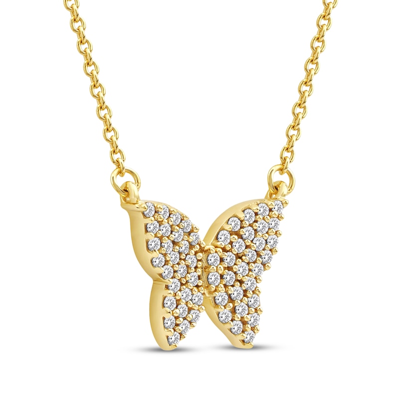 Main Image 2 of Diamond Butterfly Necklace 1/6 ct tw 10K Yellow Gold 18&quot;