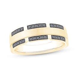 Now + Forever Men's Black Diamond Wedding Band 1/2 ct tw 10K Yellow Gold