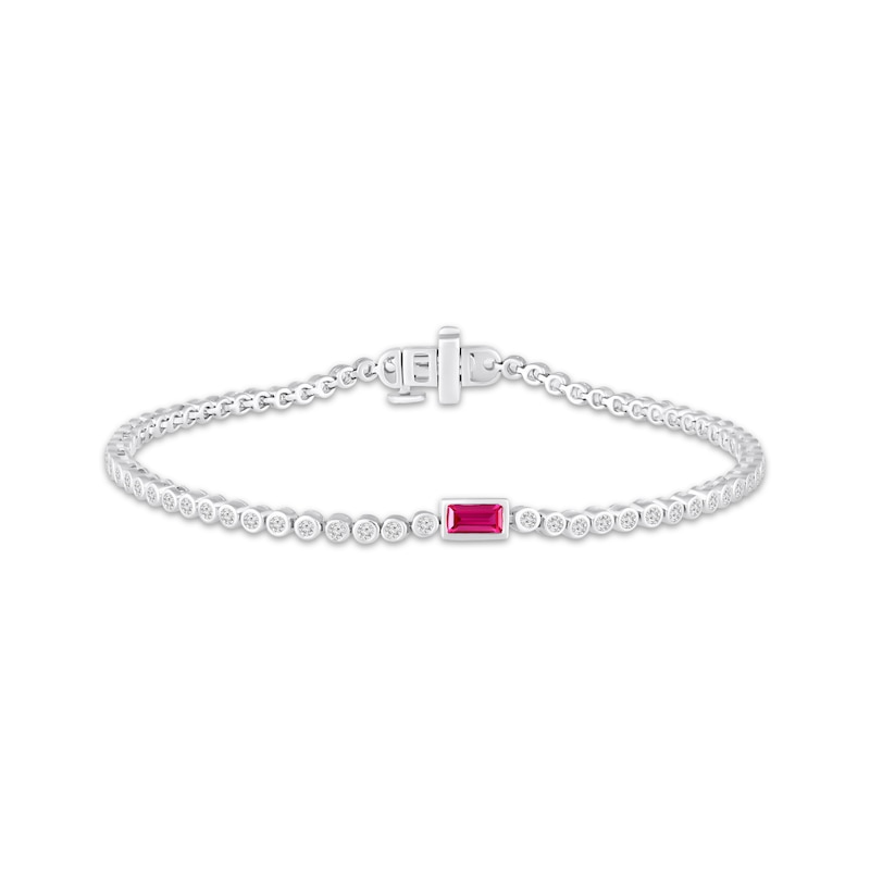 Main Image 1 of Baguette-Cut Lab-Created Ruby & White Lab-Created Sapphire Bracelet Sterling Silver 7"