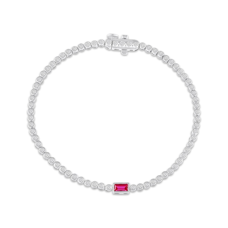 Main Image 2 of Baguette-Cut Lab-Created Ruby & White Lab-Created Sapphire Bracelet Sterling Silver 7"