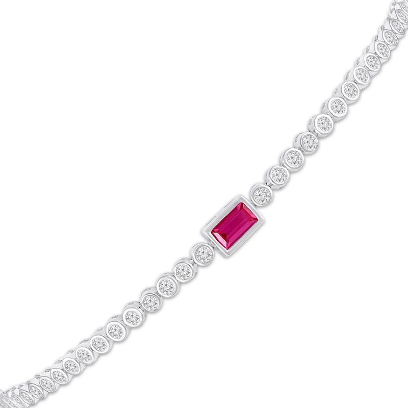 Main Image 3 of Baguette-Cut Lab-Created Ruby & White Lab-Created Sapphire Bracelet Sterling Silver 7"