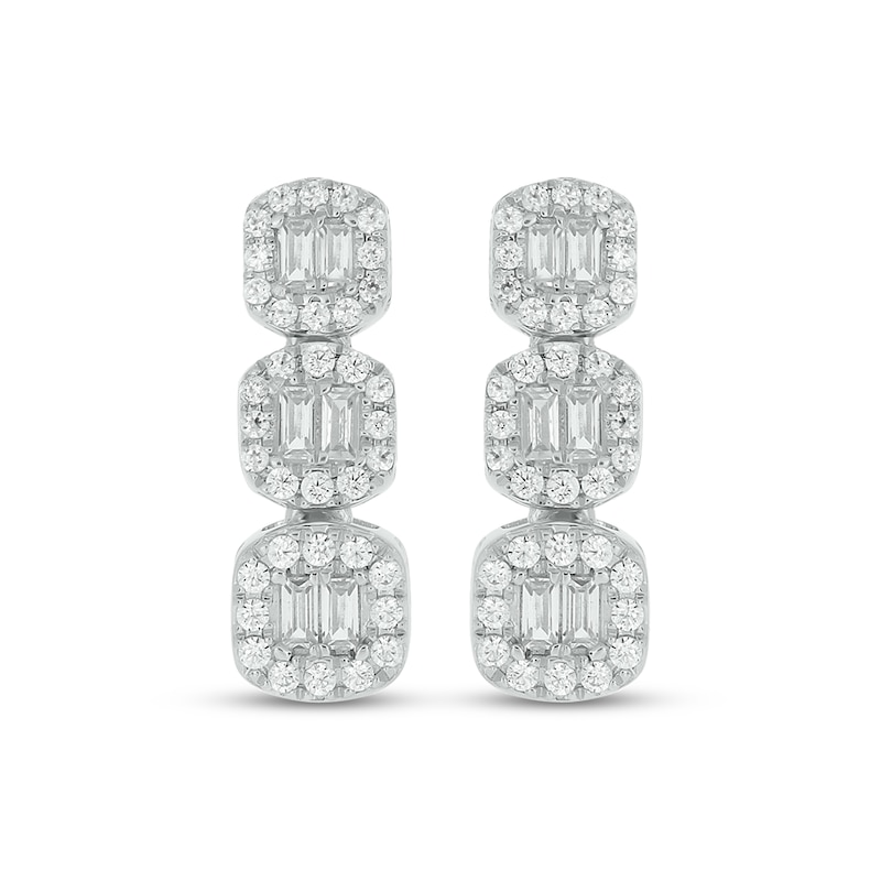 Main Image 2 of Baguette & Round-Cut Diamond Cushion Trio Drop Earrings 1/3 ct tw 10K White Gold
