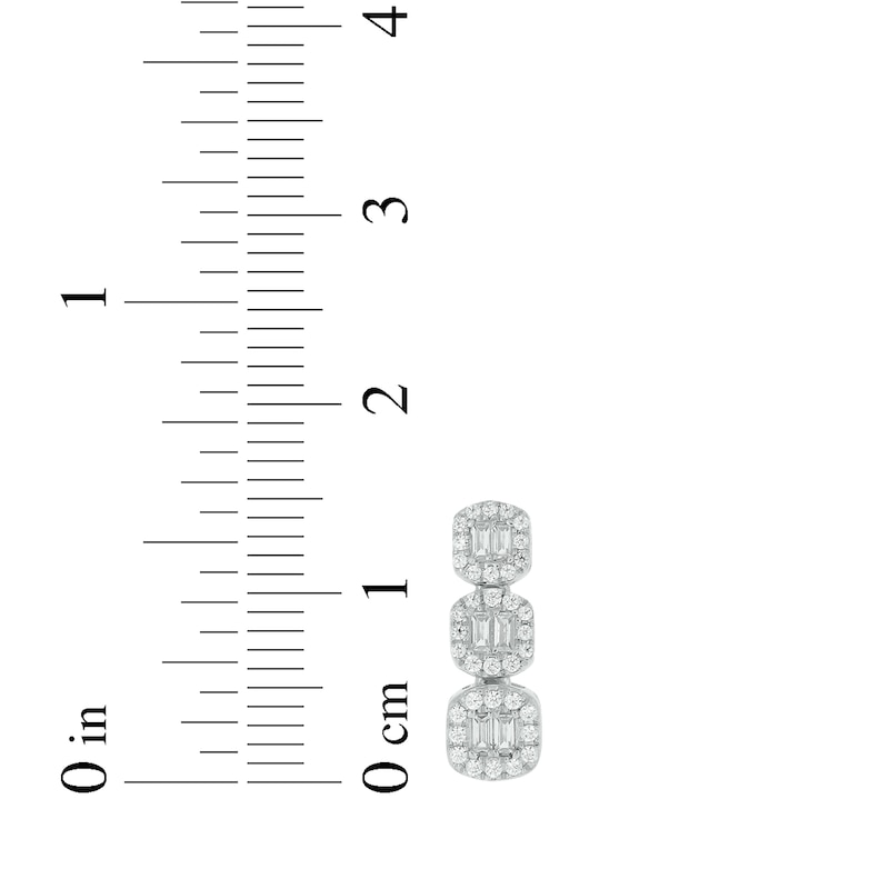 Main Image 3 of Baguette & Round-Cut Diamond Cushion Trio Drop Earrings 1/3 ct tw 10K White Gold