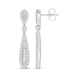 Baguette & Round-Cut Diamond Teardrop Dangle Earrings 3/4 ct tw 10K White Gold
