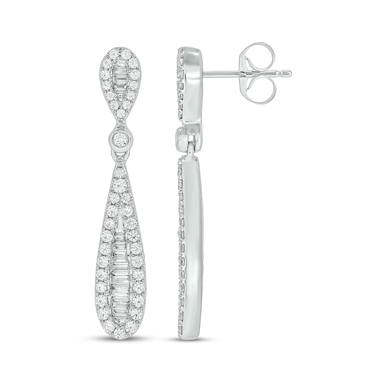 Baguette & Round-Cut Diamond Teardrop Dangle Earrings 3/4 ct tw 10K White Gold